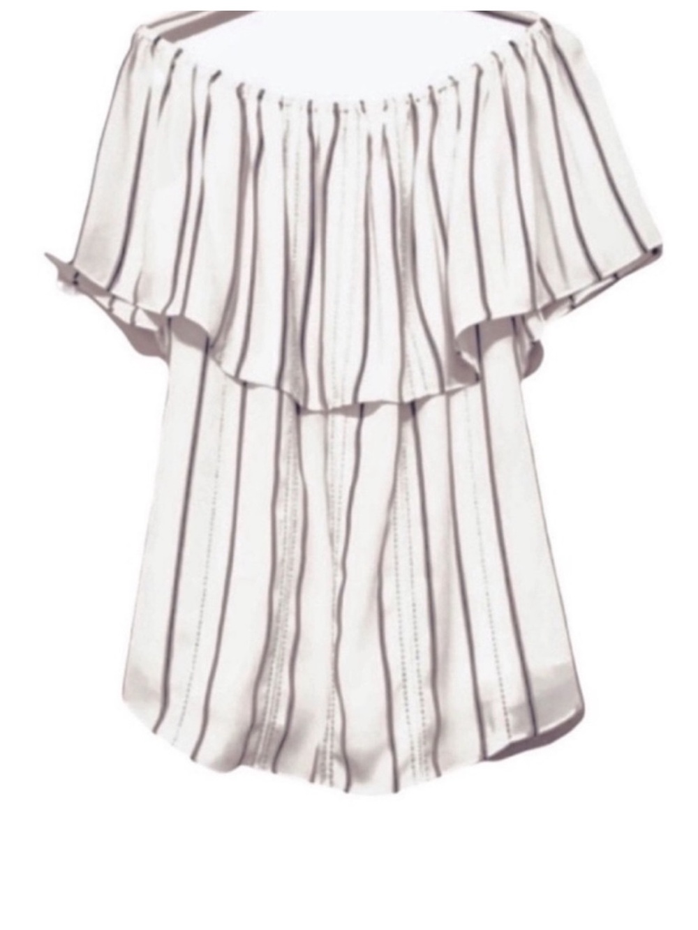 WHBM Off Shoulder Blouse Chiffon Ruffle Top Metallic Threads Ecru Brown Size S